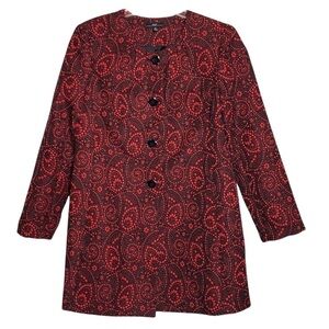 NEW - R & K Red & Black Stained Glass Paisley Longline Button Front Jacket - 14